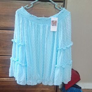 Xhilaration Women's Light Blue Off-Shoulder Top